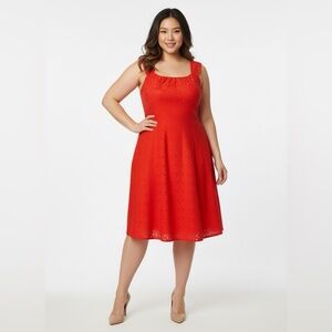 Flattering‎ Womens sz L 14 Signature Ella Dress Red  Eyelet Flully Line Flared